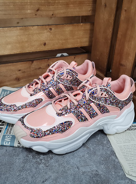 Adidas/阿迪达斯正品三叶草 新款女子时尚复古亮片老爹鞋 FV4359
