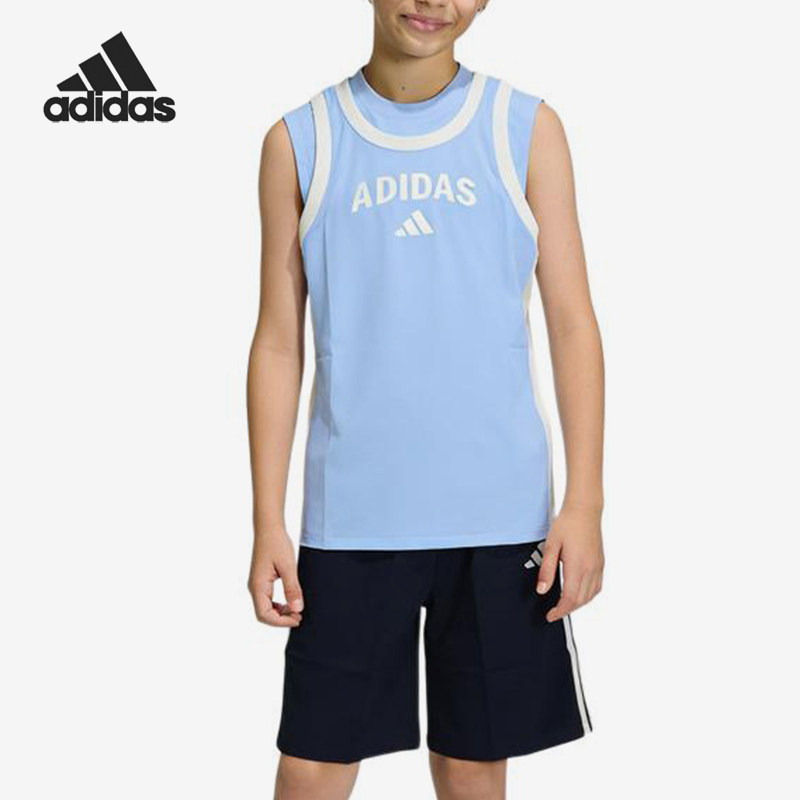 Adidas/阿迪达斯正品新款儿童藏青浅蓝色条纹经典休闲短裤KH0224