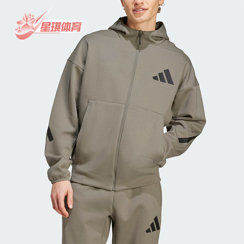 阿迪达斯男士连帽宽松短款外套