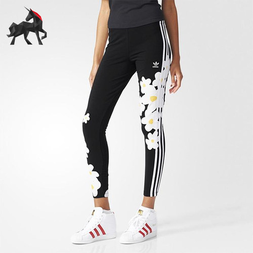Adidas/阿迪达斯正品女士印花小脚紧身舒适运动休闲裤AO3165