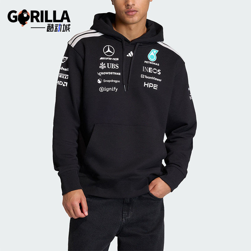 Adidas/阿迪达斯正品三叶草新款男黑白色经典宽松连帽卫衣KF0166