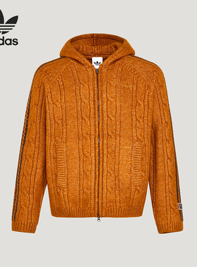 Adidas/阿迪达斯正品三叶草男士连帽经典潮流针织拉链外套KU5619