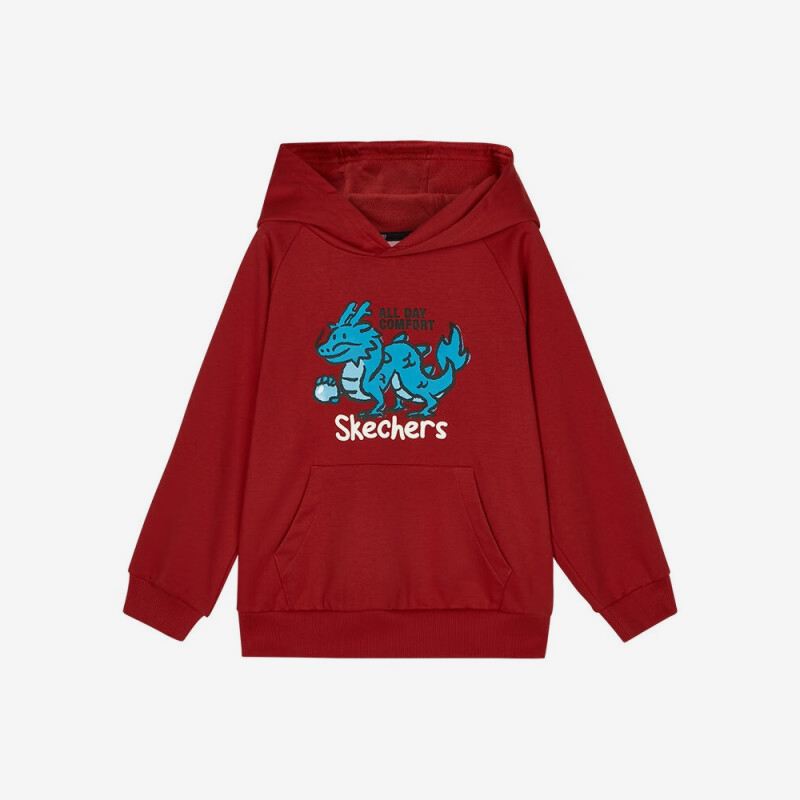Skechers/斯凯奇正品2024新款儿童运动潮流连帽针织印花卫衣