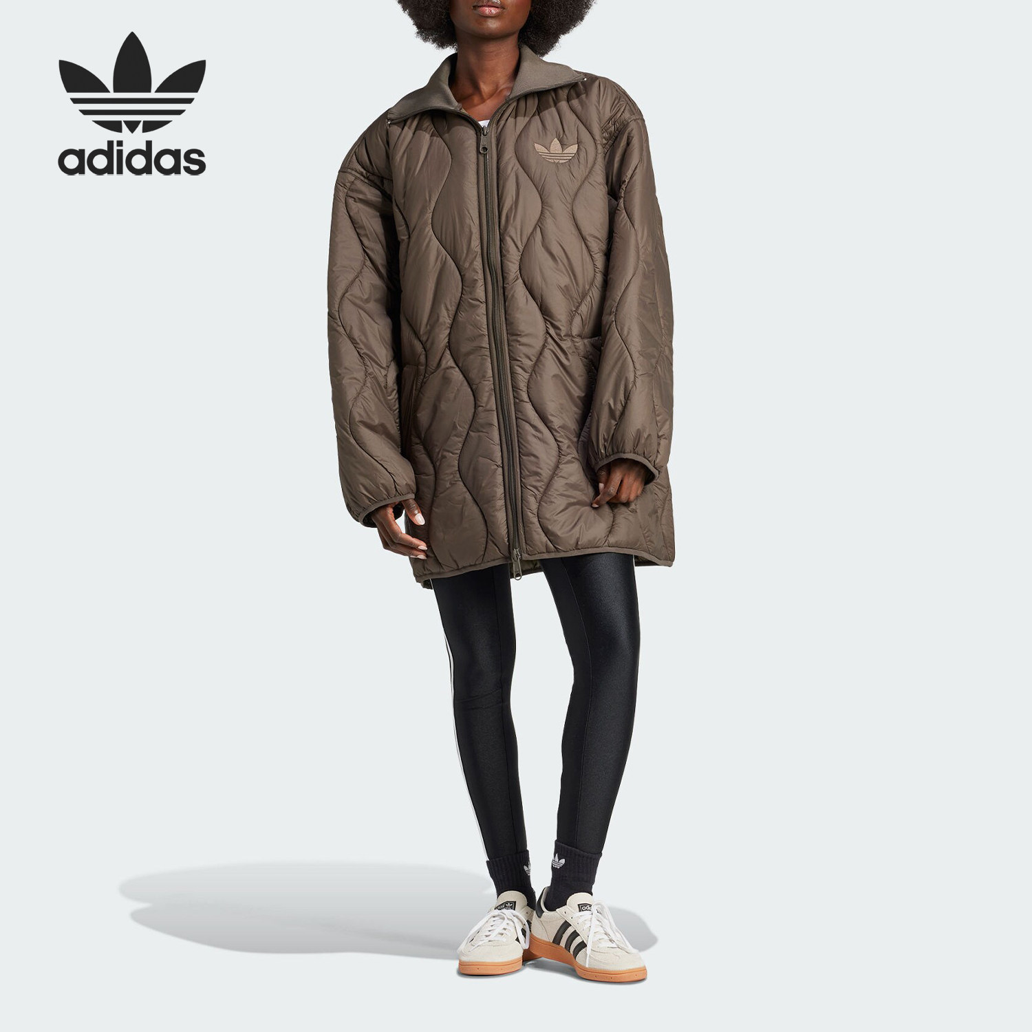 Adidas/阿迪达斯官方正品三叶草女士宽松复古中长款棉服IW5863