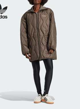 Adidas/阿迪达斯官方正品三叶草女士宽松复古中长款棉服IW5863