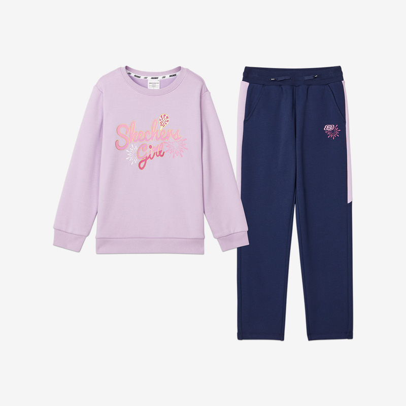 Skechers/斯凯奇正品运动儿童休闲透气圆领卫衣长裤两件套