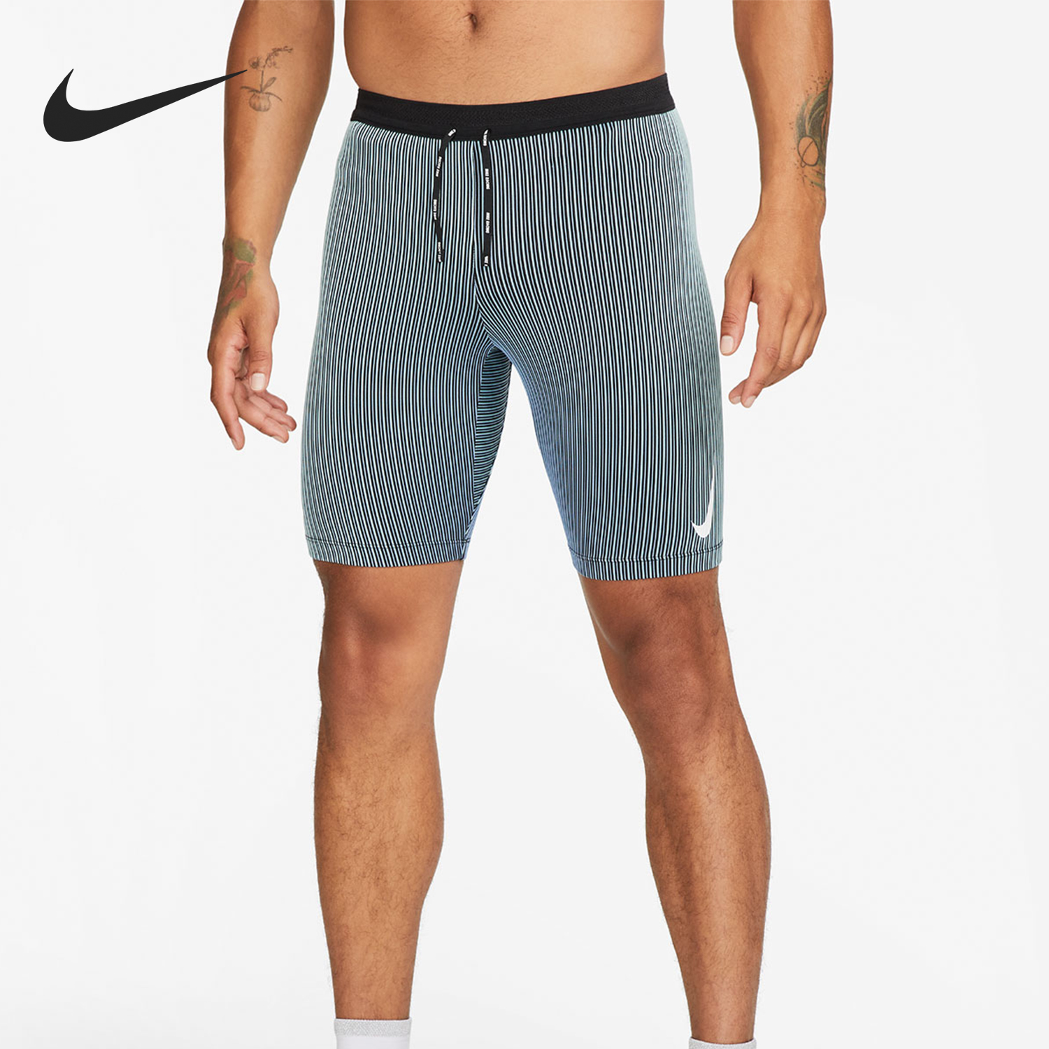 耐克男士条纹透气紧身跑步短裤