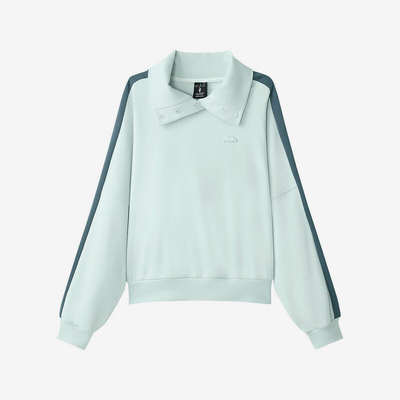 Skechers/斯凯奇正品秋季新款女士休闲翻领针织宽松拼接卫衣