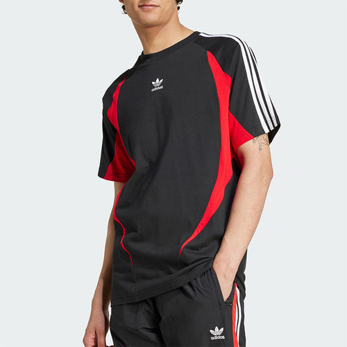 Adidas/阿迪达斯正品三叶草新款男士圆领拼接时尚短袖T恤IX9648