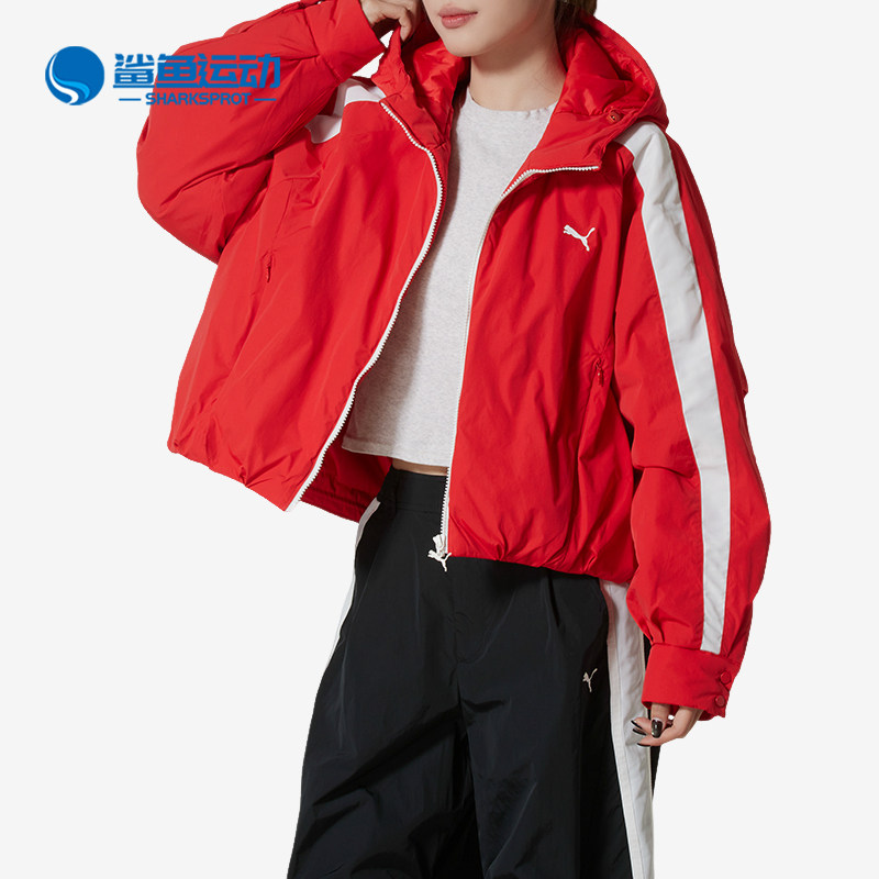 Puma/彪马正品T7复古连帽女红色保暖经典宽松防水棉服637441-11