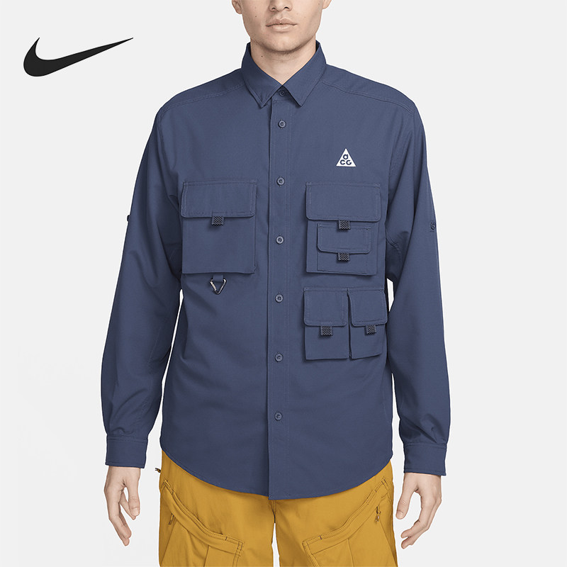 Nike/耐克正品Dri-FIT男士透气翻领单排扣长袖衬衫T恤DN3936-437