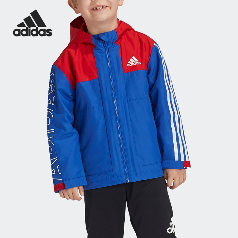Adidas/阿迪达斯正品2025冬季款小童日常运动梭织连帽外套GG3521