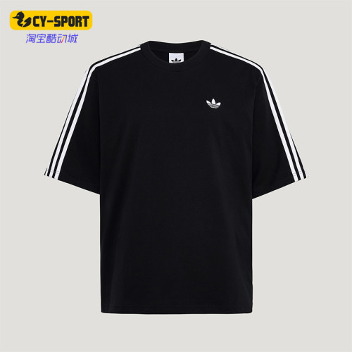 Adidas/阿迪达斯正品三叶草男士针织条纹时尚休闲宽松T恤KG6331
