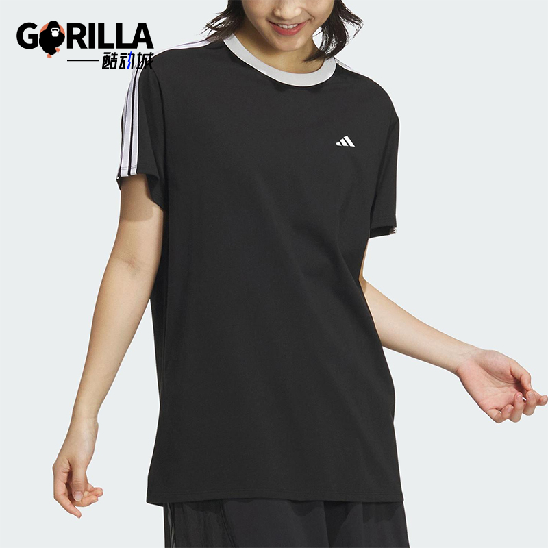 Adidas/阿迪达斯正品DANCE TEE1女士经典运动条纹短袖T恤JY7612