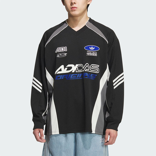 Adidas/阿迪达斯正品三叶草男士运动宽松赛车风印花长袖T恤KF5155