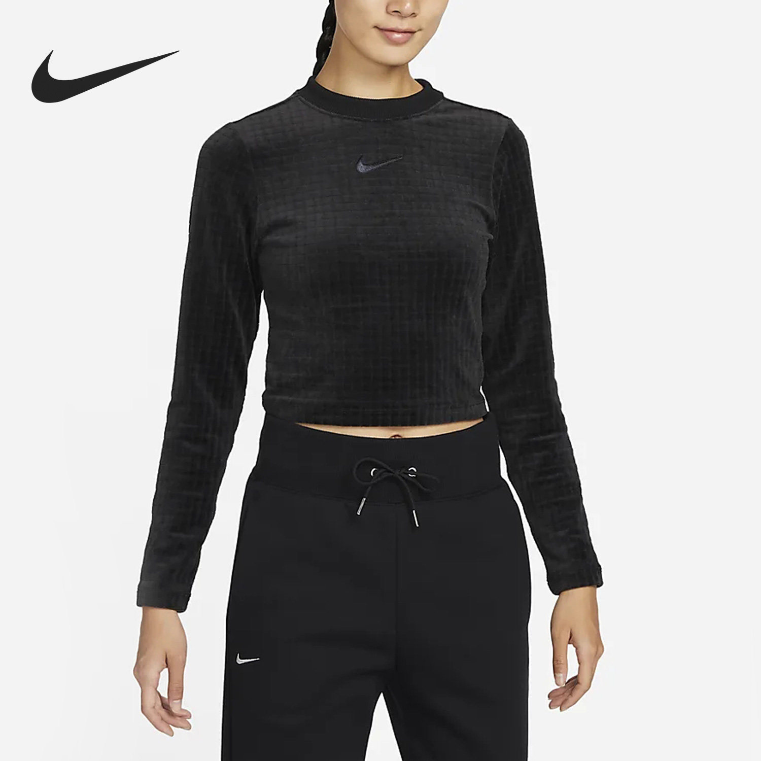 Nike/耐克官方正品春季新款女子运动休闲平绒套头卫衣DV7819-010