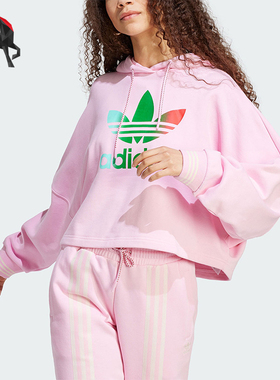 Adidas/阿迪达斯正品三叶草女士潮流印花休闲连帽卫衣IK7863