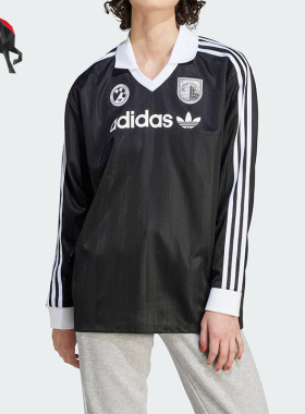 Adidas/阿迪达斯正品三叶草女士休闲宽松V领三条纹落肩长袖IR9769