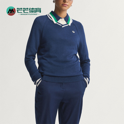 Adidas/阿迪达斯正品三叶草新款女蓝白色经典高尔夫针织衫JY5291