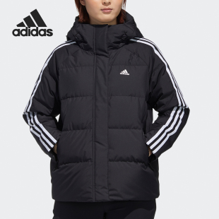 Adidas GP5555 女子三条纹户外连帽运动羽绒服 阿迪达斯官方正品