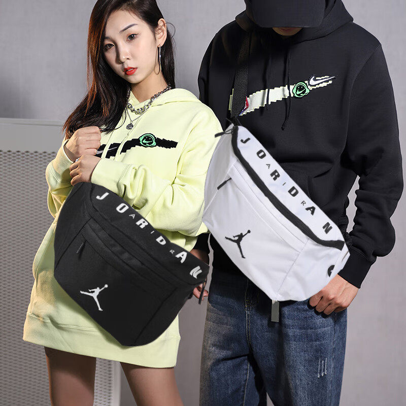 黑色腰包Jordan男包耐克大容量斜挎包女包单肩包运动休闲包DN2664