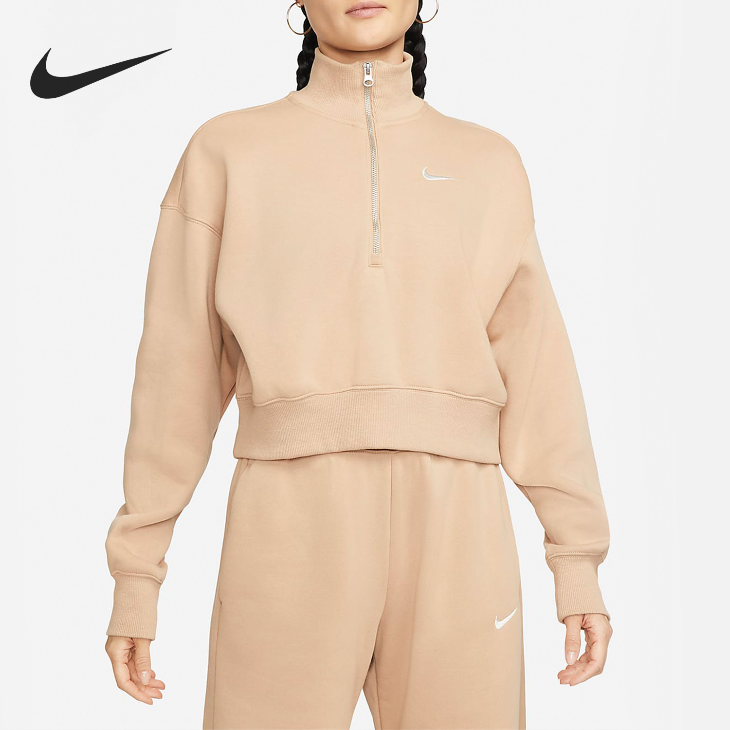 Nike/耐克正品冬季新款女子运动半拉链休闲卫衣DQ5768-200