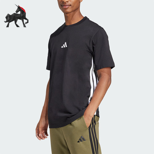 Adidas/阿迪达斯正品春季男士圆领针织条纹经典运动短袖T恤JD1906