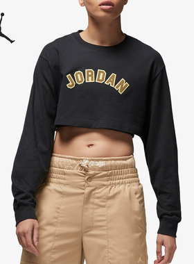 Nike/耐克官方正品JORDAN女士运动休闲短款印花长袖T恤FD0107-010