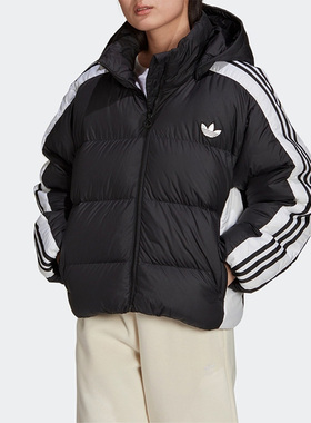 Adidas/阿迪达斯正品冬三叶草女子保暖运动连帽羽绒服GU1772