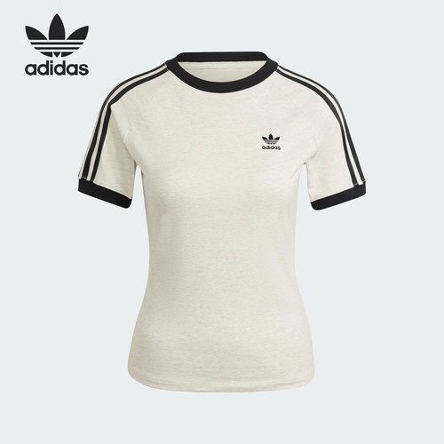 Adidas/阿迪达斯正品三叶草女士印花圆领经典套头修身短袖IR8104