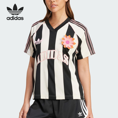 Adidas/阿迪达斯正品三叶草女士竖纹足球V领透气球衣KC0672