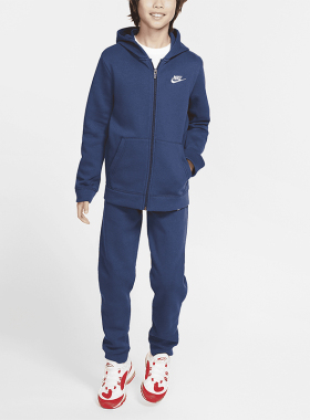 Nike/耐克正品新款大童加绒针织舒适连帽外套长裤套装BV3634-410
