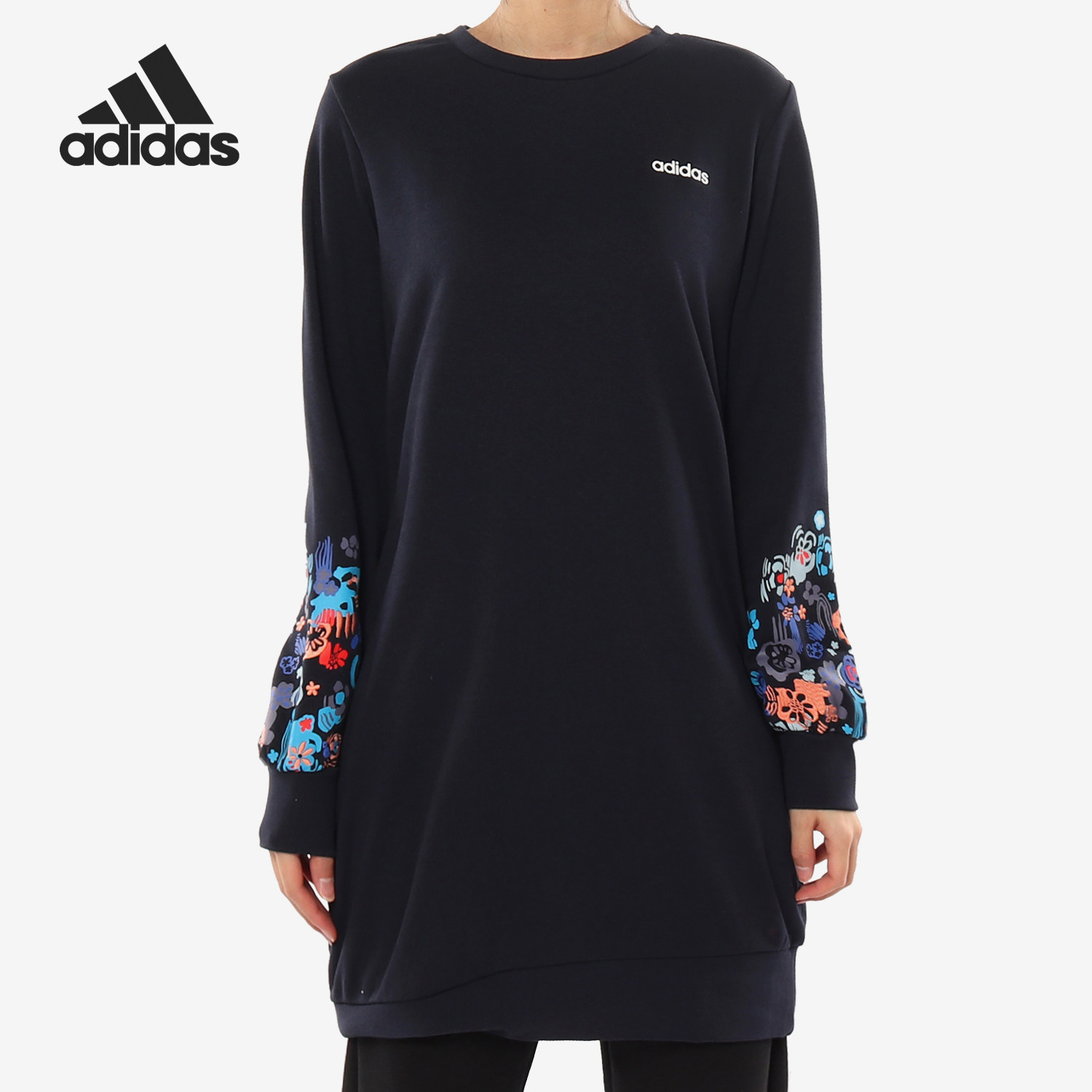 Adidas/阿迪达斯官方正品女子圆领印花休闲运动长款卫衣 DW7760,运动服/休闲服装,运动卫衣/套头衫,淘宝优惠券,粉丝福利购,淘宝优惠卷