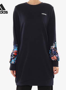 Adidas/阿迪达斯官方正品女子圆领印花休闲运动长款卫衣 DW7760
