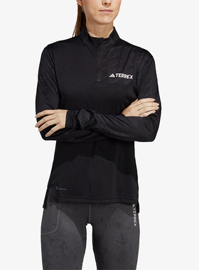 Adidas/阿迪达斯正品户外女士运动半拉链修身长袖T恤HM4016