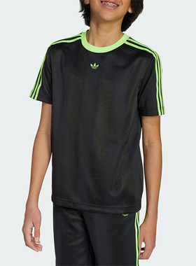 Adidas/阿迪达斯正品三叶草152新款儿童经典黑绿色短袖T恤JV7789