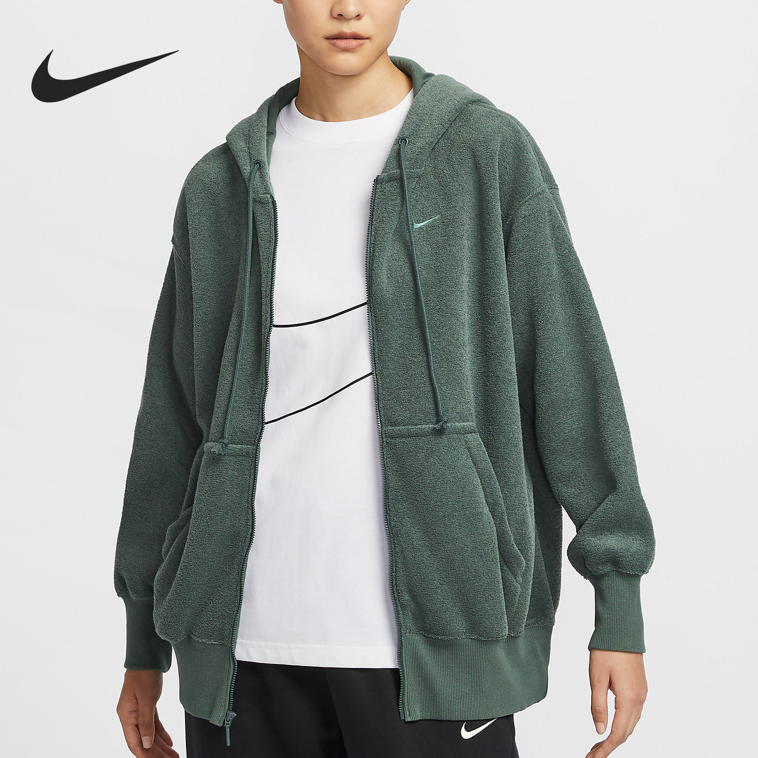 Nike/耐克官方正品新款女士拉链加绒连帽复古宽松外套FZ1268-338,运动服/休闲服装,运动茄克/外套,淘宝优惠券,粉丝福利购,淘宝优惠卷