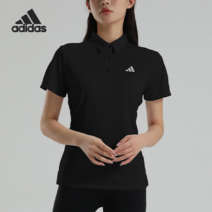 Adidas/阿迪达斯官方正品新款女黑色跑步简约短袖Polo衫KS0431
