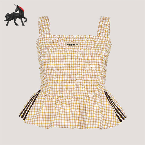 Adidas/阿迪达斯正品三叶草女士运动时尚潮流格纹背心T恤KX7036