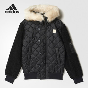Adidas/阿迪达斯三叶草女子运动休闲棉服毛领保暖棉衣 AY4772