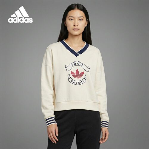 Adidas/阿迪达斯正品三叶草女士运动宽松V领套头卫衣KC5845