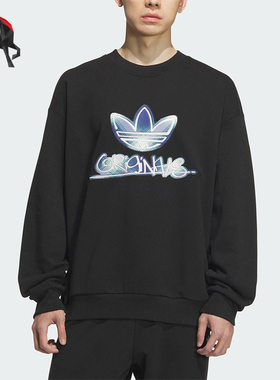 Adidas/阿迪达斯正品三叶草男士休闲圆领套头印花宽松卫衣KC0116