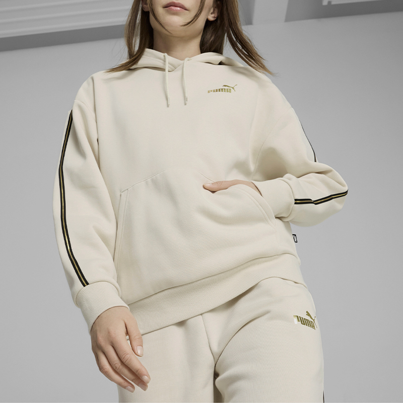 彪马女士连帽宽松运动拼接卫衣