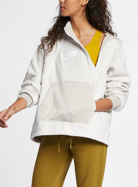 Nike/耐克正品女子保暖拼接羔毛绒连帽套头卫衣AJ7285-031