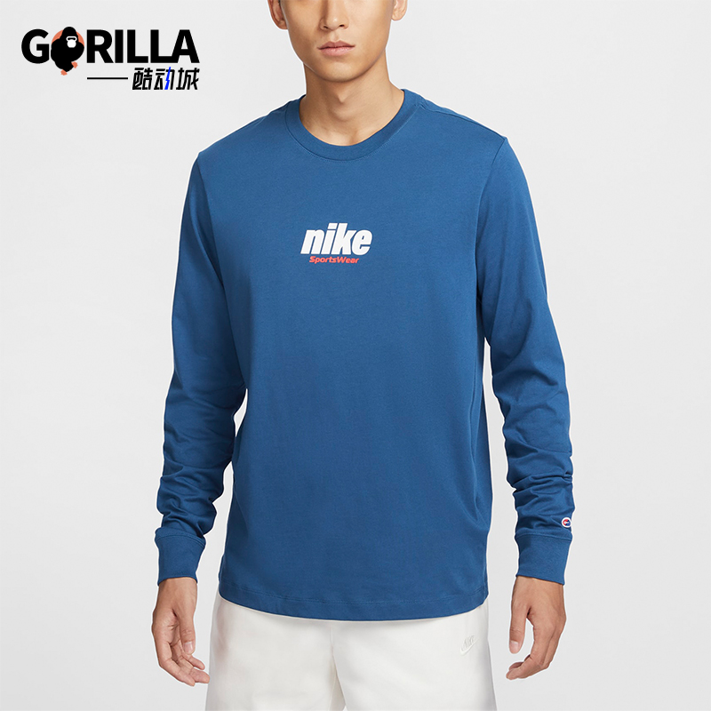耐克男士印花针织休闲长袖T恤