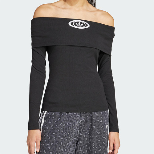 Adidas/阿迪达斯正品三叶草新款女透气修身一字露肩长袖T恤KA2690