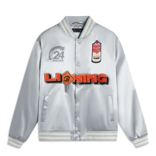Lining/李宁新款男子潮流印花宽松针织运动棒球领棉服AJMU021