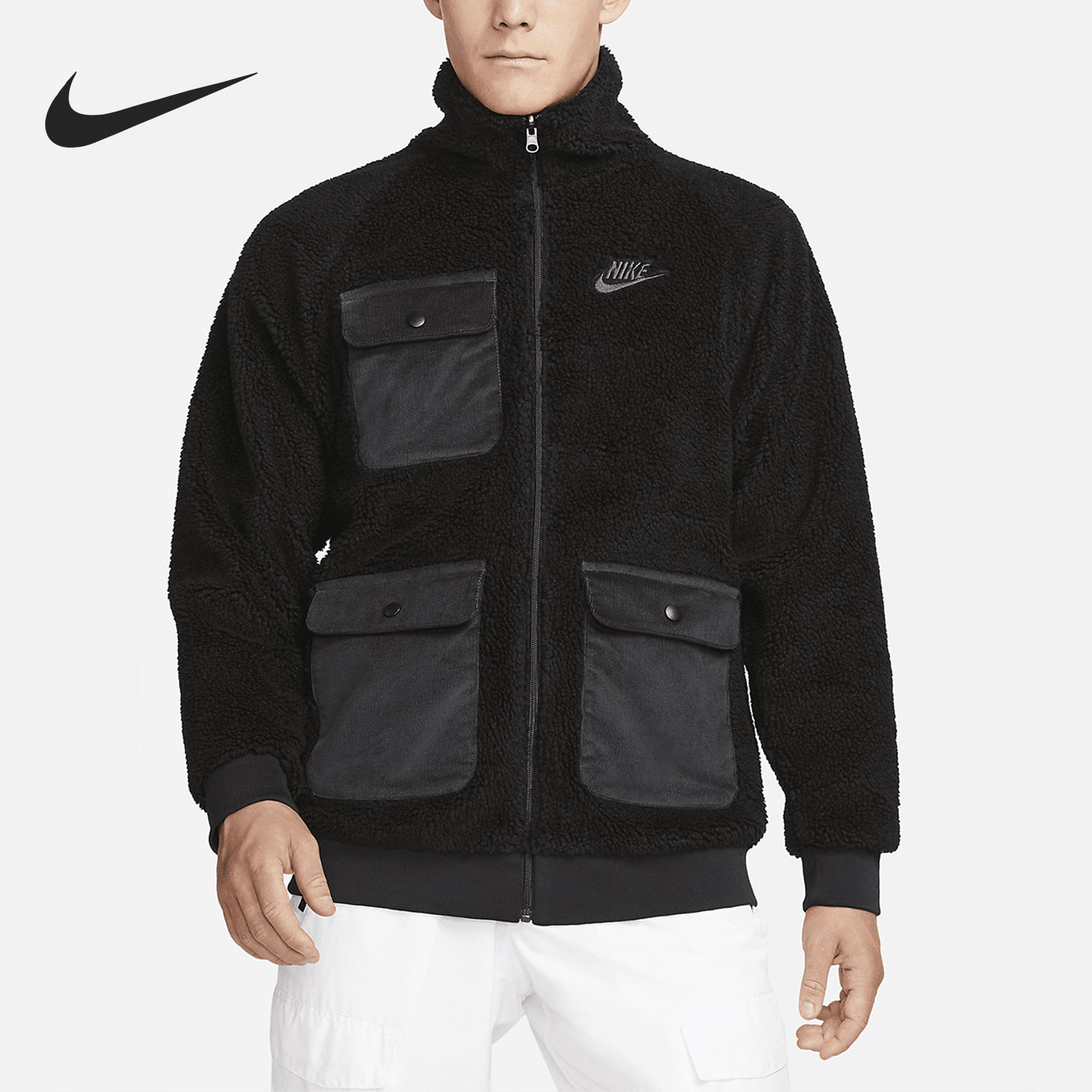 Nike/耐克官方正品舒适冬季款男士立领运动刺绣外套DZ4713-010