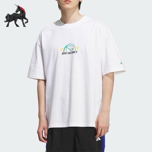 Adidas/阿迪达斯正品2025夏季款男士篮球经典印花图案短袖KF0725