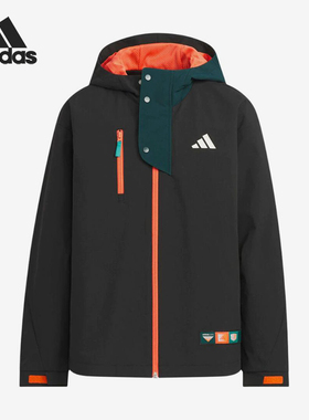Adidas/阿迪达斯正品新款儿童黑橙色防风经典连帽夹克外套KC0197